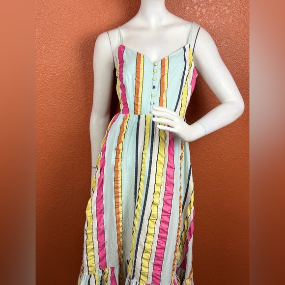 J. Crew Tiered midi dress in seersucker ribbons Summer Fun Rainbow Stripe 0. E10 - Picture 11 of 17
